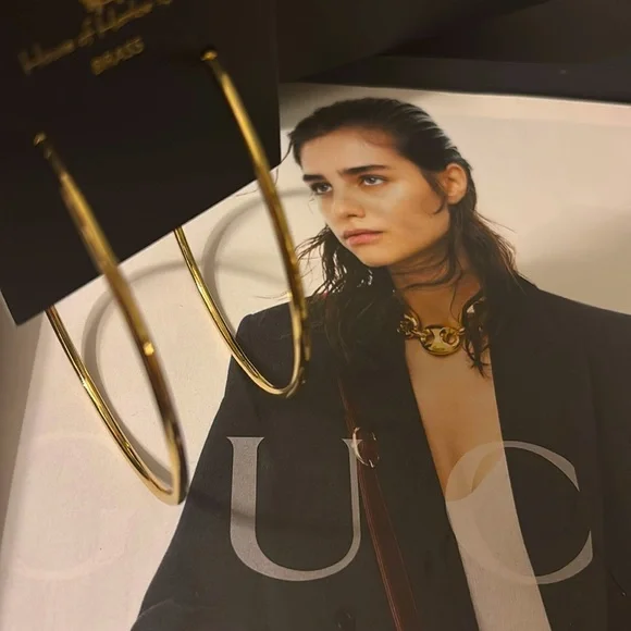 House of Harlow 1960 Brass Hoop Earrings - Picture 5 of 6